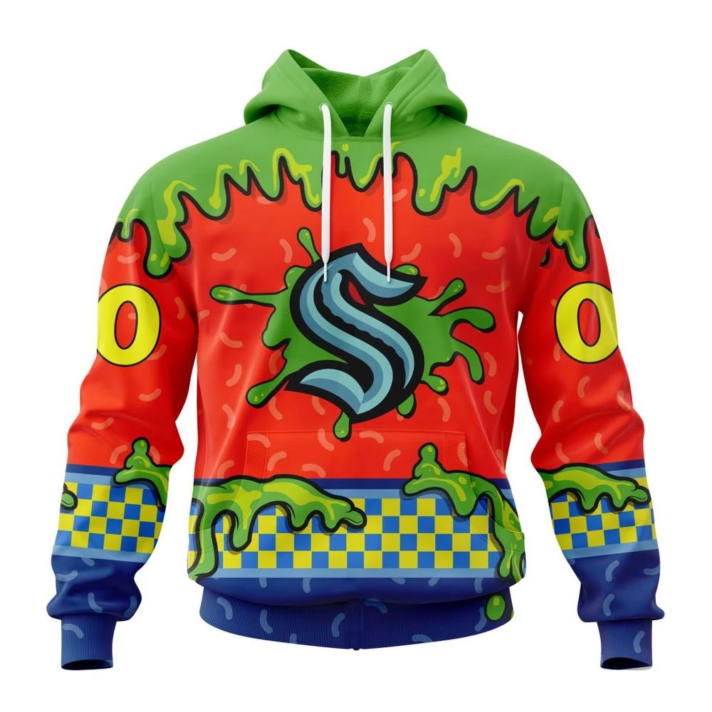 Seattle Kraken Special Nickelodeon Design All Over Print Hoodie Style 67189
