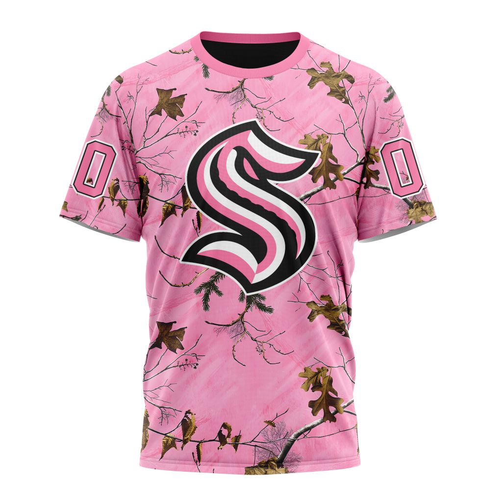 Seattle Kraken Special Realtree Pink Camouflage Design 01 Personalized Name And Number T-Shirt Oregontrailrvpk Shirt