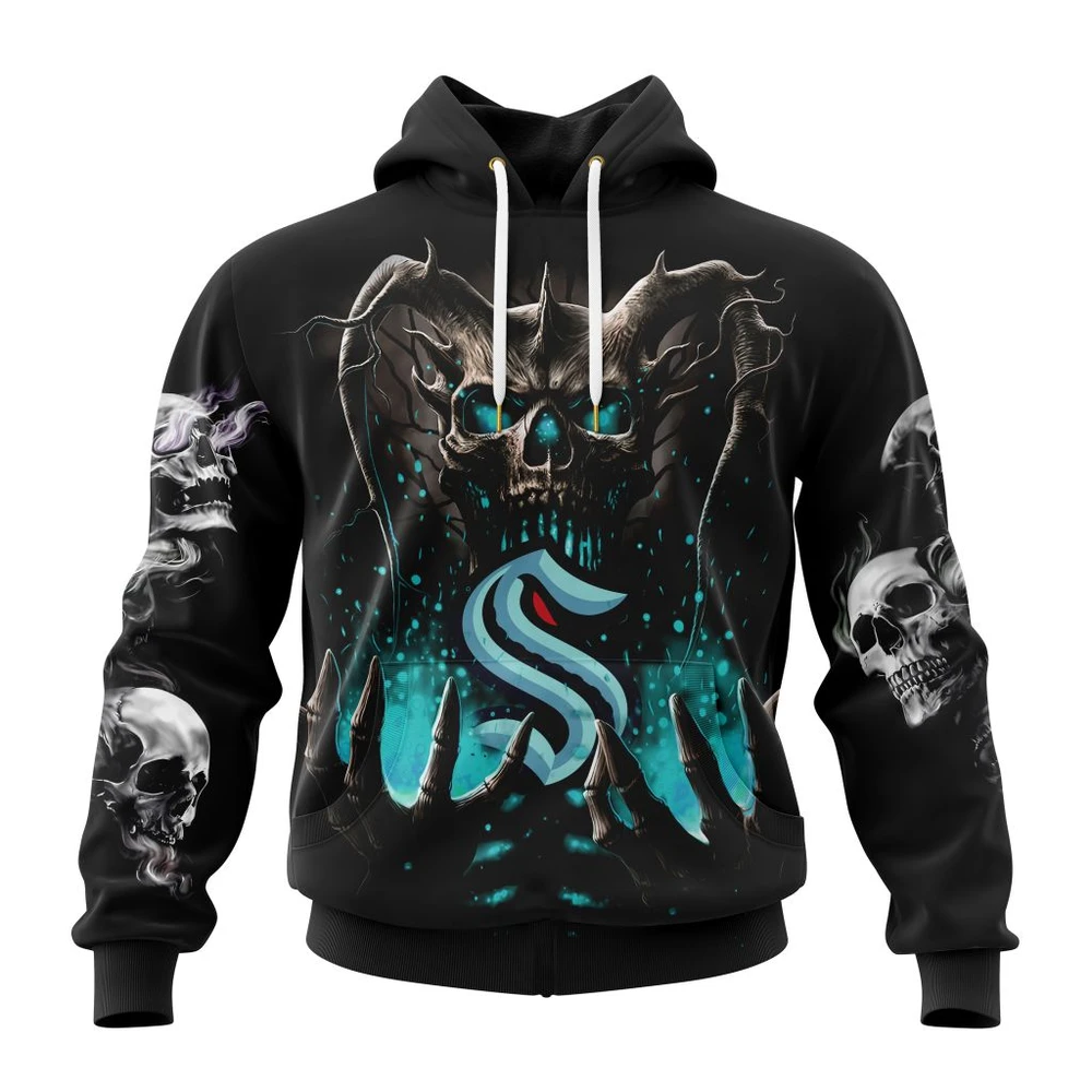 Seattle Kraken Special Skull Art Design All Over Print Hoodie Style 95189