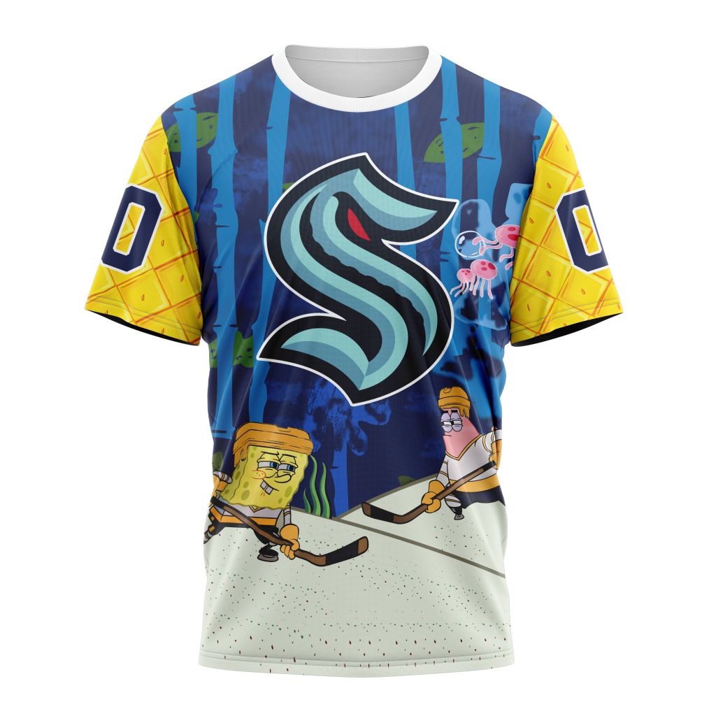 Seattle Kraken Special SpongeBob SquarePants Design 01 Personalized Name And Number T-Shirt Oregontrailrvpk Shirt