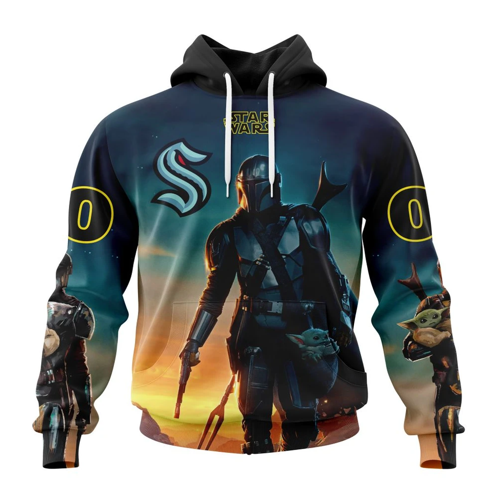 Seattle Kraken Special Star Wars The Mandalorian Design All Over Print Hoodie Style 75318