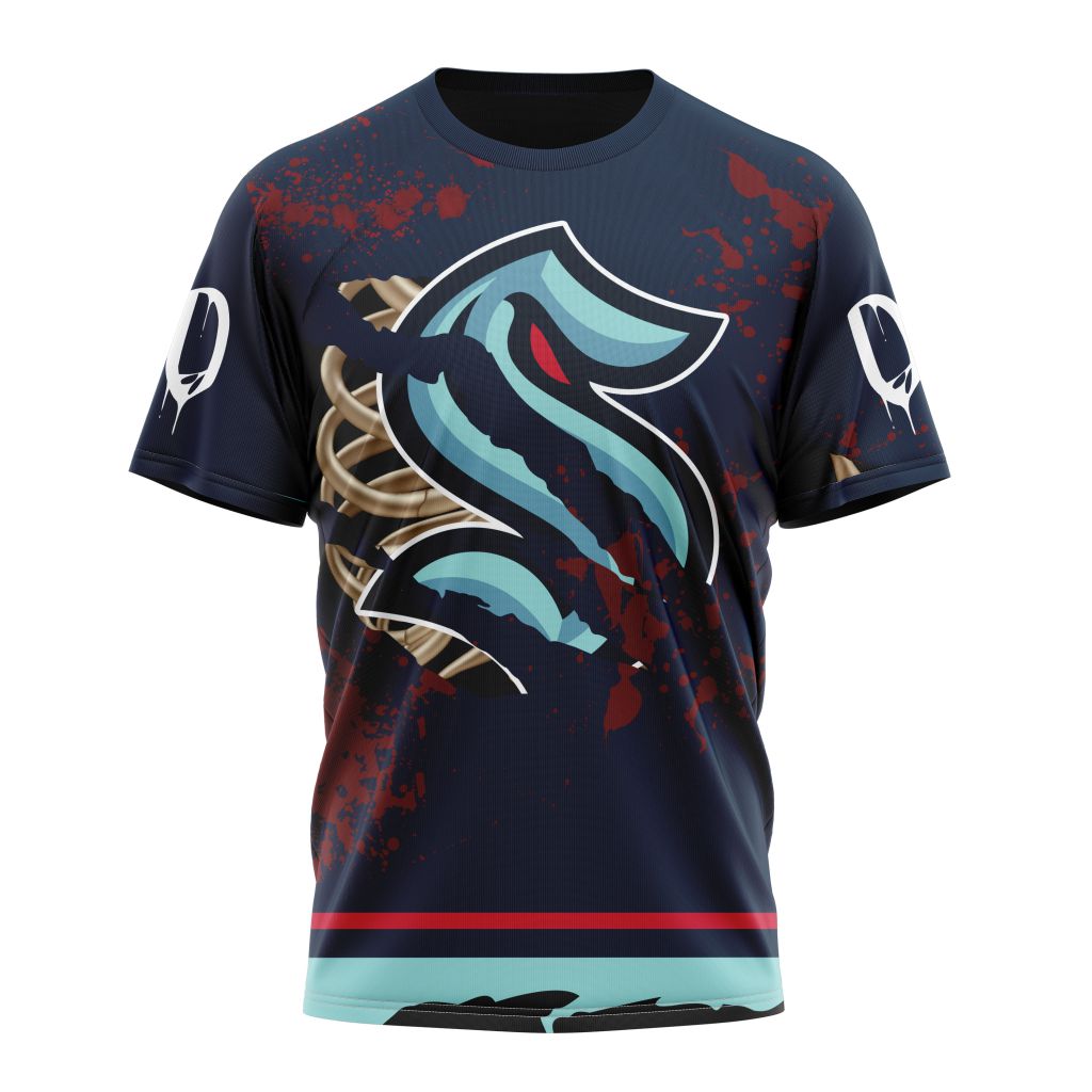 Seattle Kraken Specialized Design Jersey With Your Ribs For Halloween Personalized Name And Number T-Shirt Oregontrailrvpk Shirt