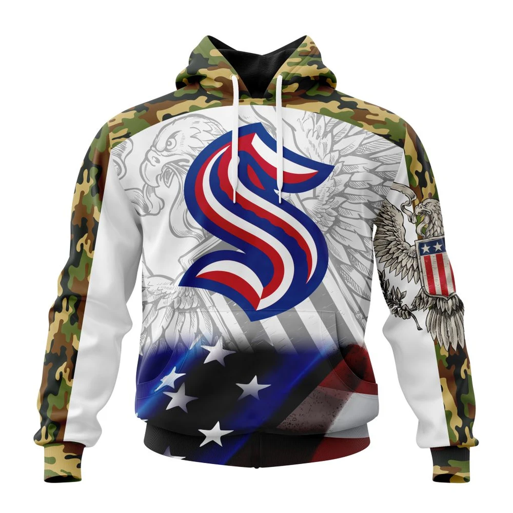 Seattle Kraken Specialized Design With Our America Flag And Our America Eagle All Over Print Hoodie Style 65462