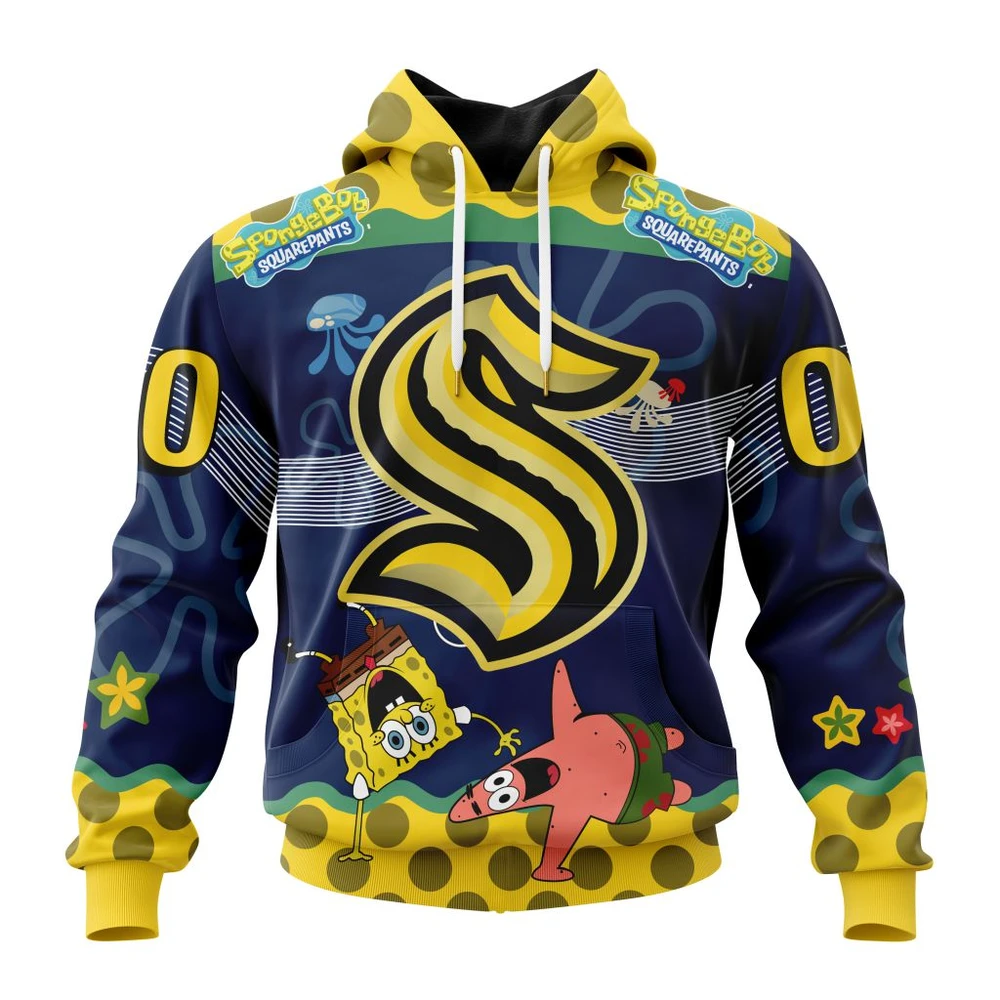 Seattle Kraken Specialized Jersey With Spongebob All Over Print Hoodie Style 86691