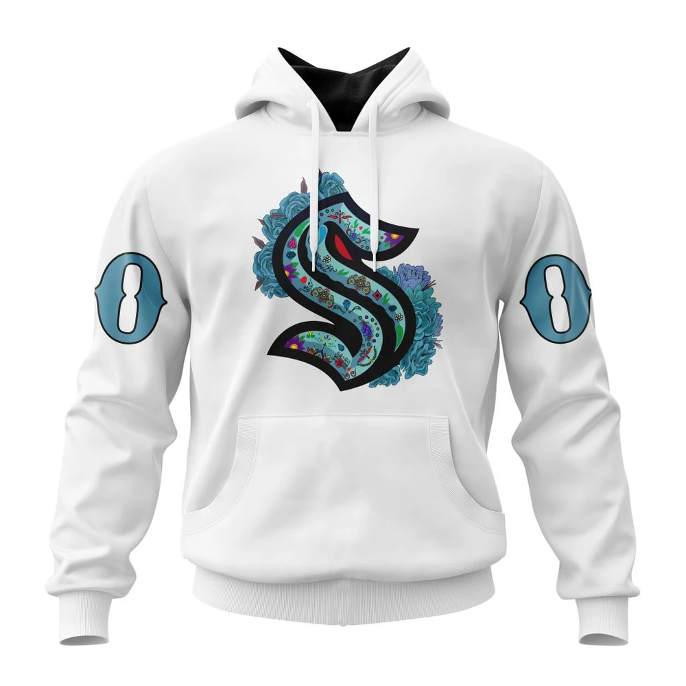 Seattle Kraken Specialized Unisex Kits Dia De Muertos All Over Print Hoodie Style 13191