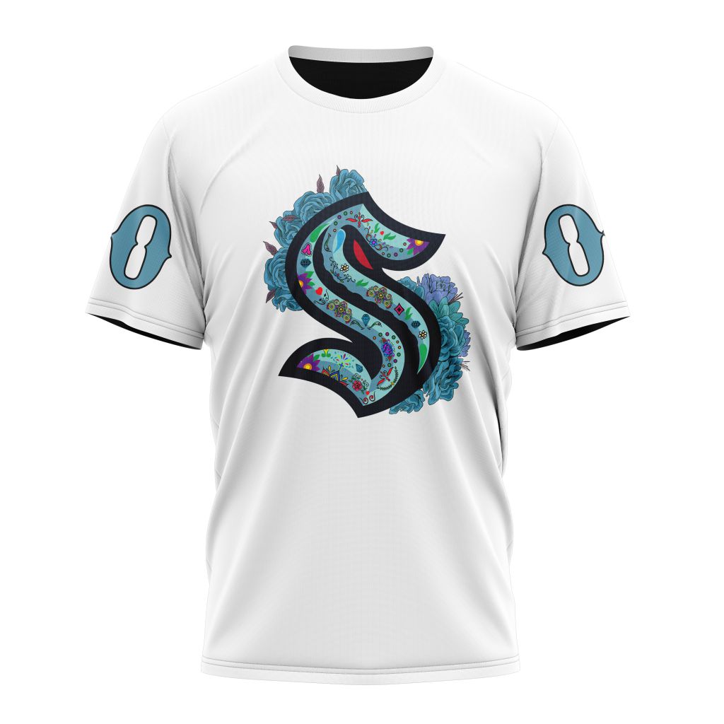 Seattle Kraken Specialized Unisex Kits Dia De Muertos Personalized Name And Number T-Shirt Oregontrailrvpk Shirt