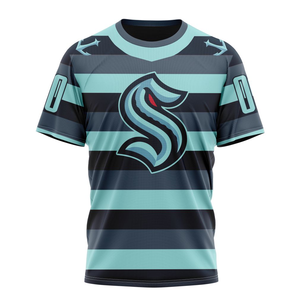 Seattle Kraken Specialized Unisex Kits With Retro Concepts Personalized Name And Number T-Shirt Oregontrailrvpk Shirt