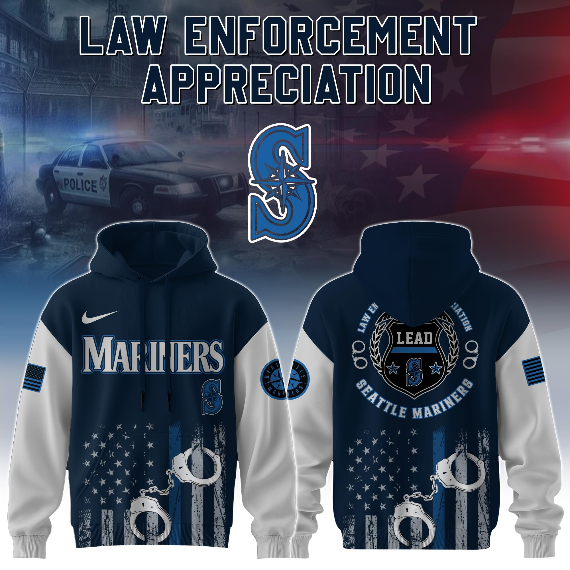 Seattle Mariners MLB Law Enforcement Appreciation Day Hoodie Thin Blue Line