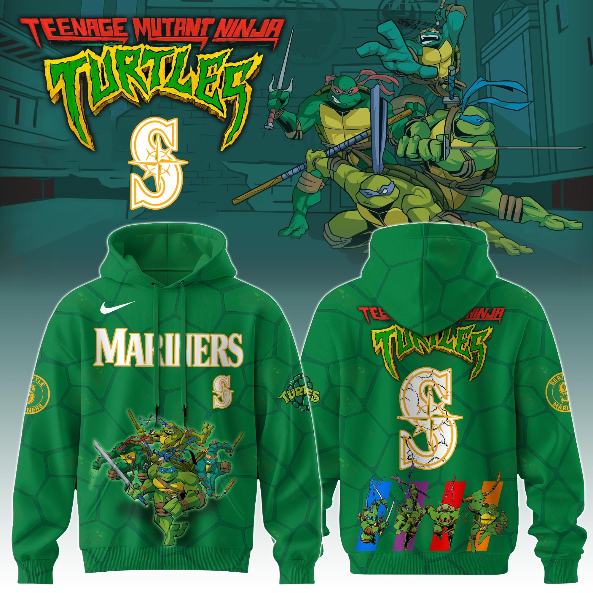Seattle Mariners MLB X Ninja Turtles Hoodie Fan Merch