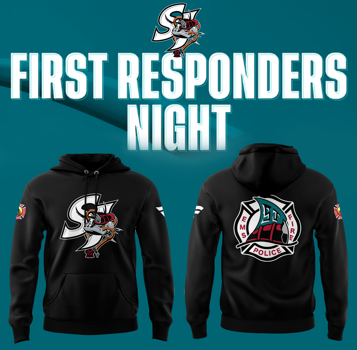 SJ Barracuda x First Responders Night Hoodie Hockey Players Gifts Ideas