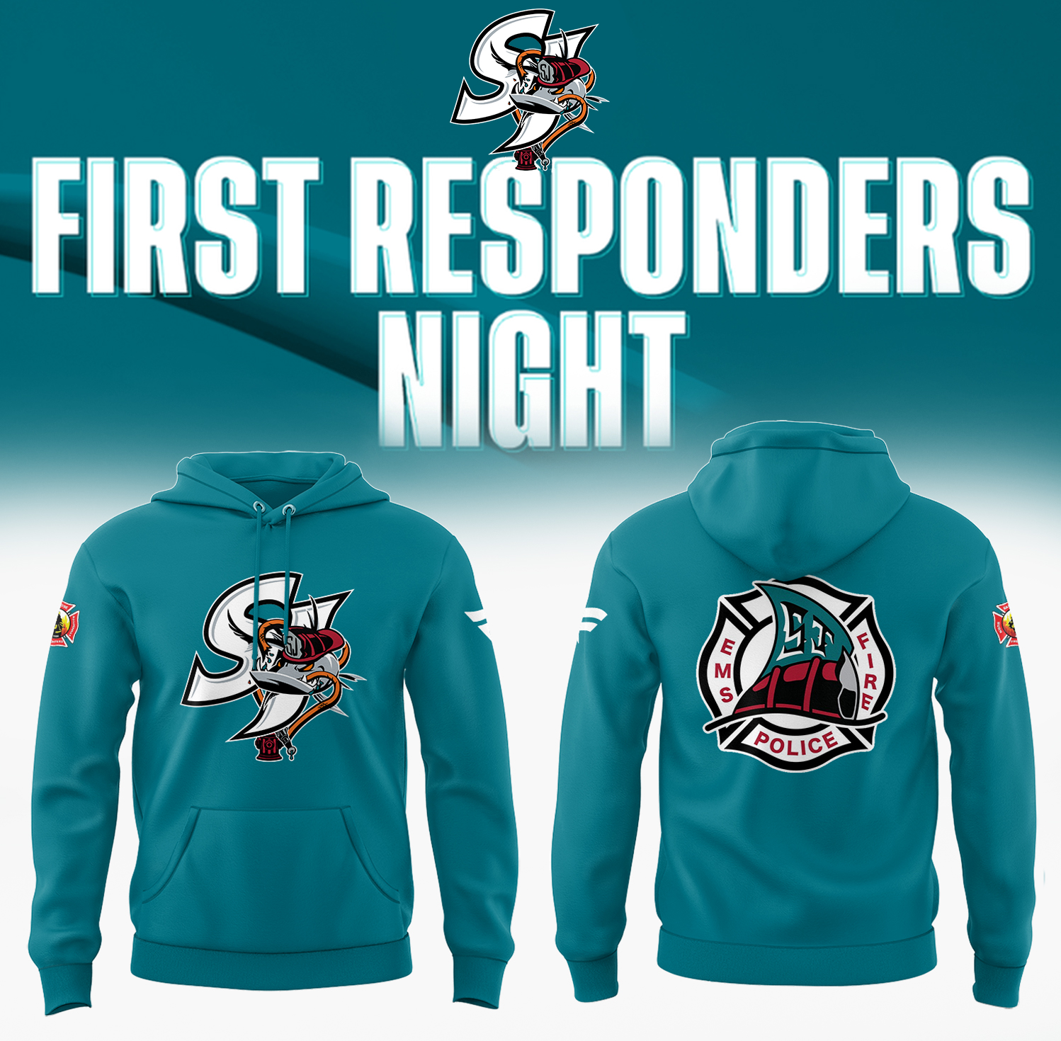 SJ Barracuda x First Responders Night Hoodie Top Gifts For Hockey Players