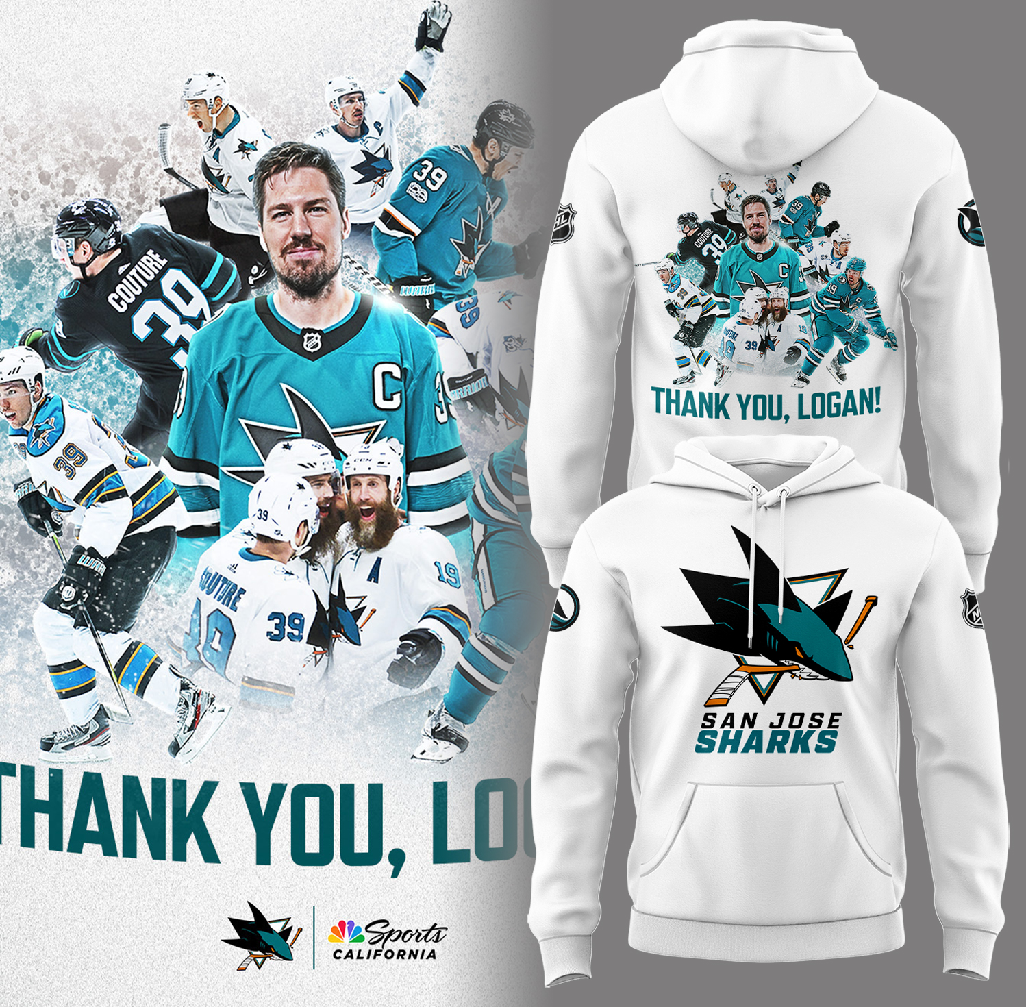Sj Sharks Thank You, Logan Couture Hoodie Hockey Coaches Gifts