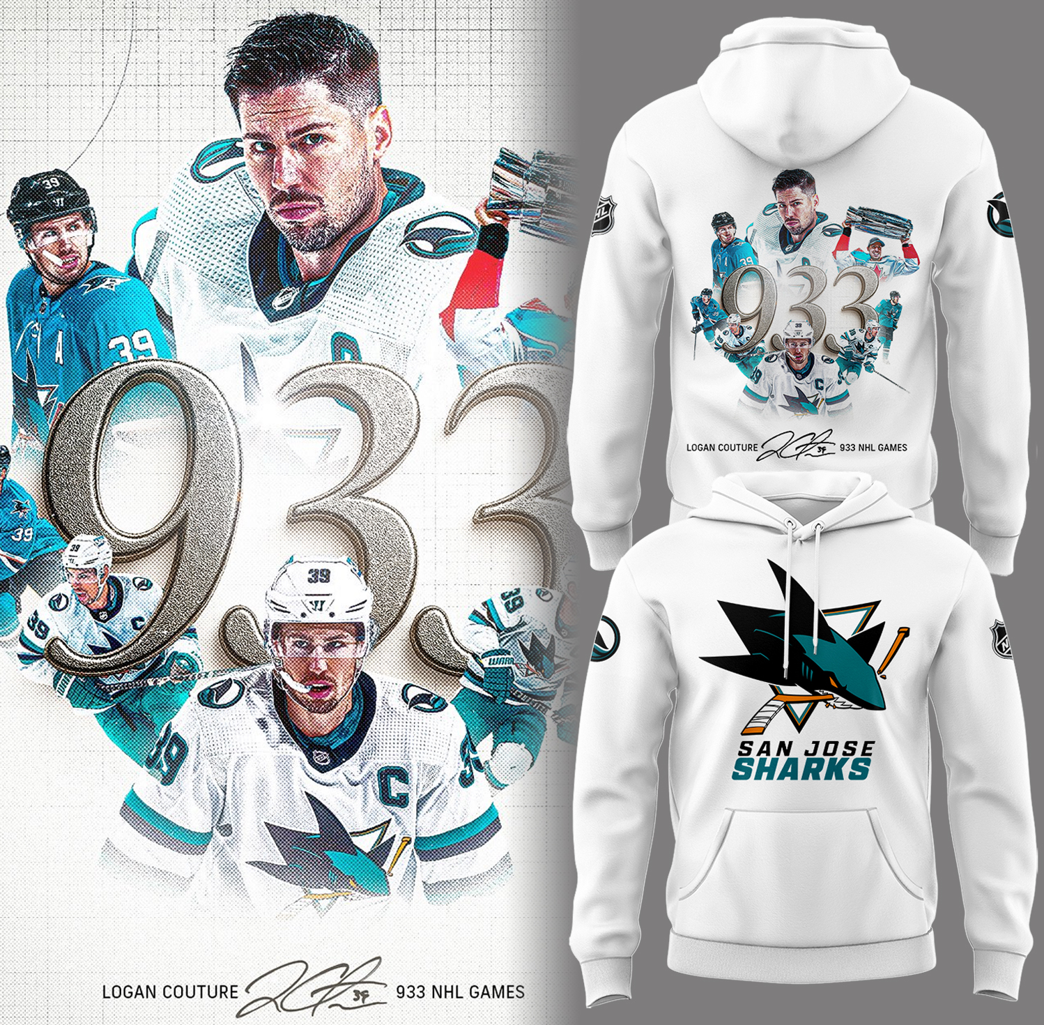 Sj Sharks Thank You, Logan Couture Played 933 Games Hoodie Gift Ideas For Hockey Players