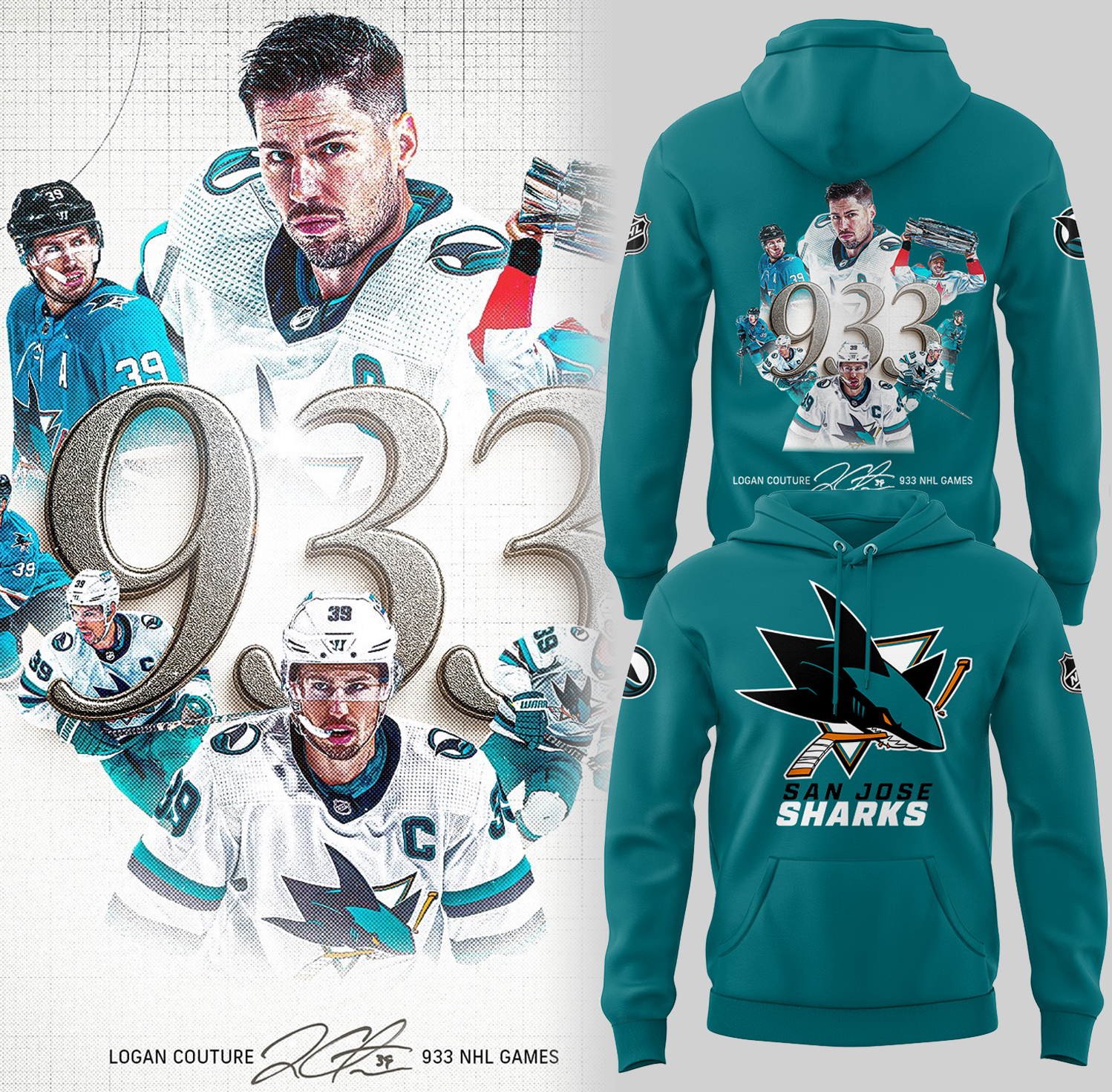 Sj Sharks Thank You, Logan Couture Played 933 Games Hoodie Gifts For Hockey Players