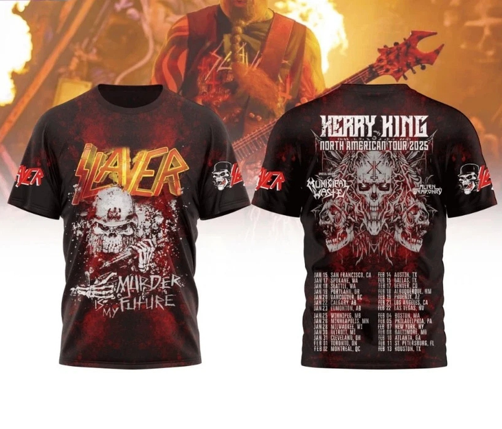 Slayer Kerry king North American Tour 2025 3D T-Shirt Cool Oregontrailrvpk Shirt