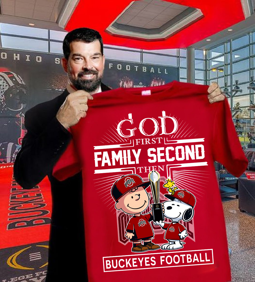 Snoopy God First Family Second Then Buckeyes Football T-Shirt For Football Fans Oregontrailrvpk Shirt
