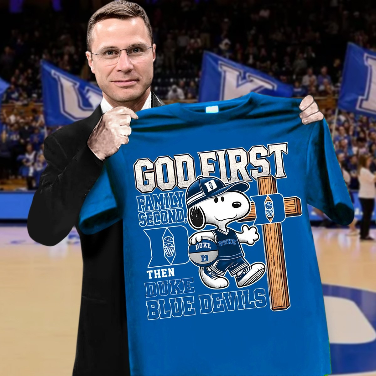 Snoopy God First Family Second Then Duke Blue Devils Shirt Faith Gifts For Duke Fans Oregontrailrvpk Shirt