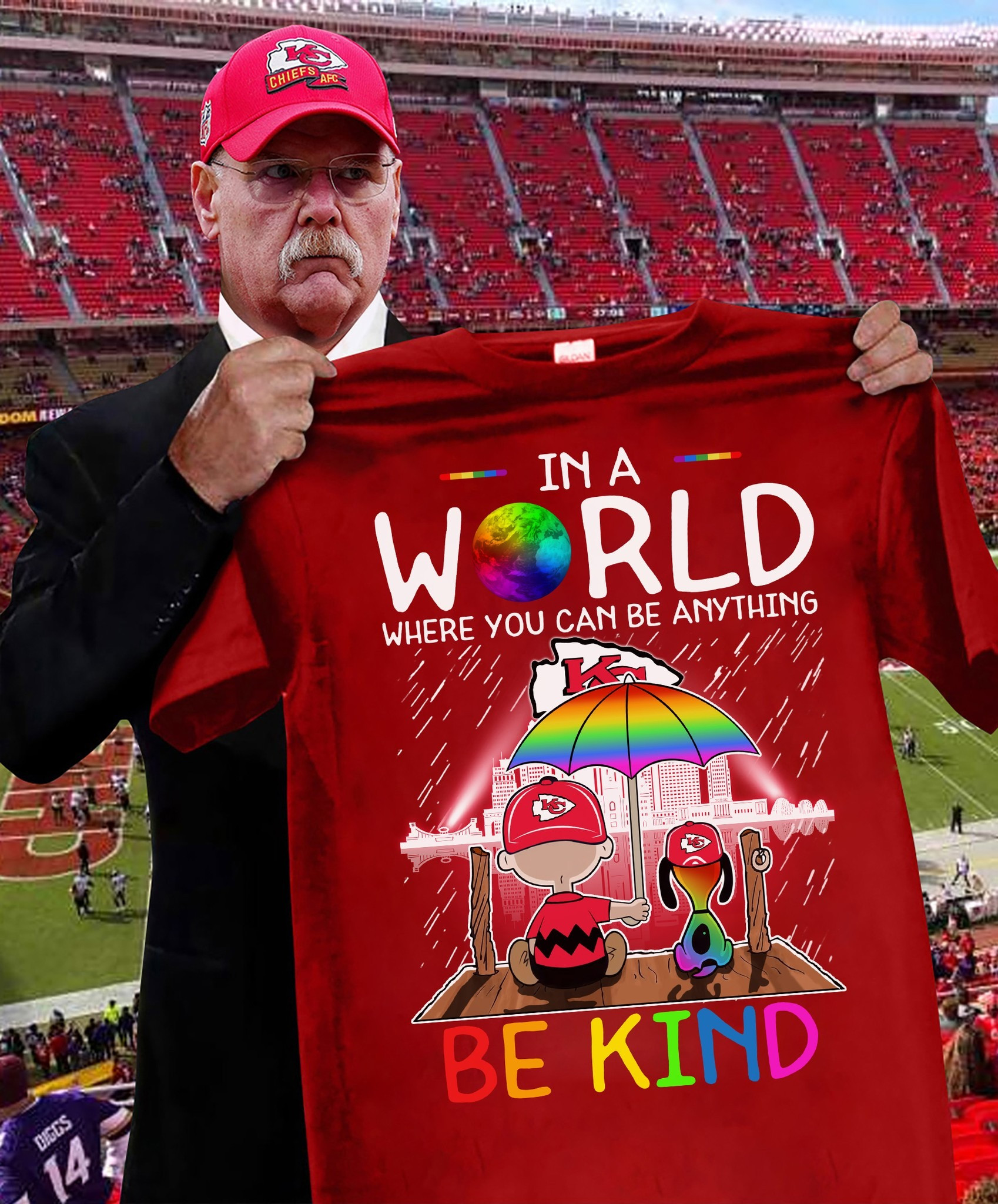 Snoopy Kansas Chiefs Shirt In A World Where You Can Be Anything Be Kind Oregontrailrvpk Shirt