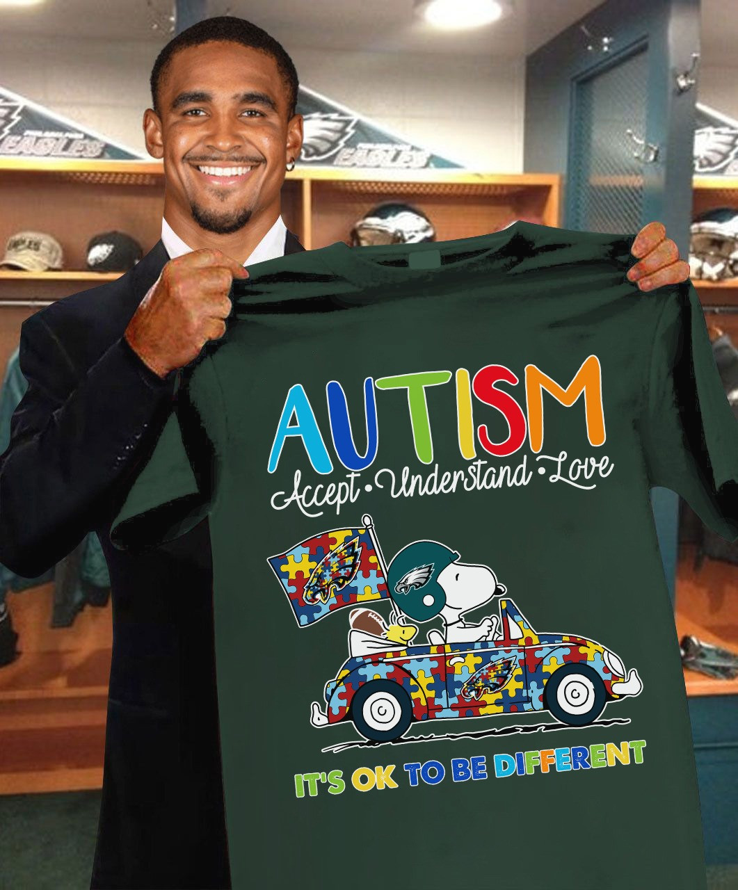 Snoopy Philadelphia Eagles Autism Awareness Shirt Accept It's Ok To Be Different Oregontrailrvpk Shirt