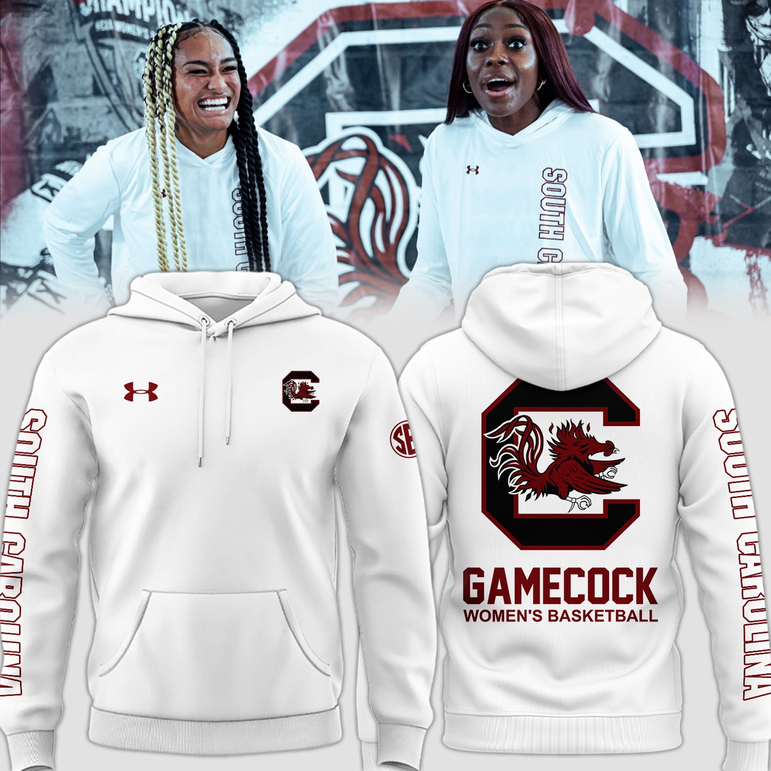South Carolina Gamecocks Woman Basketball White NCAA Hoodie