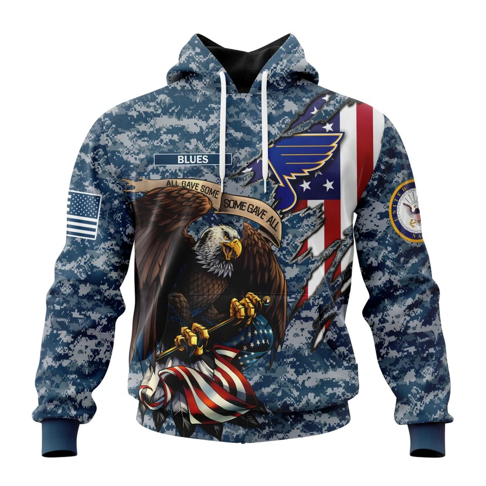 St Louis Blues Honor Us Navy Veterans All Over Print Hoodie Style 45262