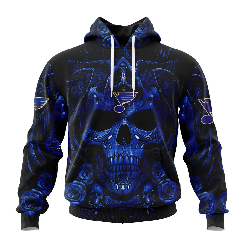 St Louis Blues Special Design With Skull Art All Over Print Hoodie Style 91365