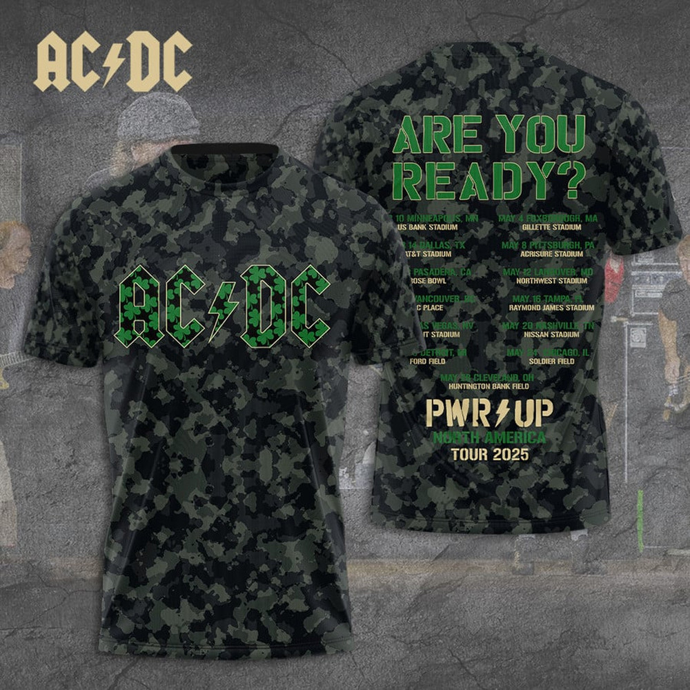 St Patrick's Day AC DC Pwr Up Tour 2025 Shirt Father'S Day Gifts Music Lover Oregontrailrvpk Shirt