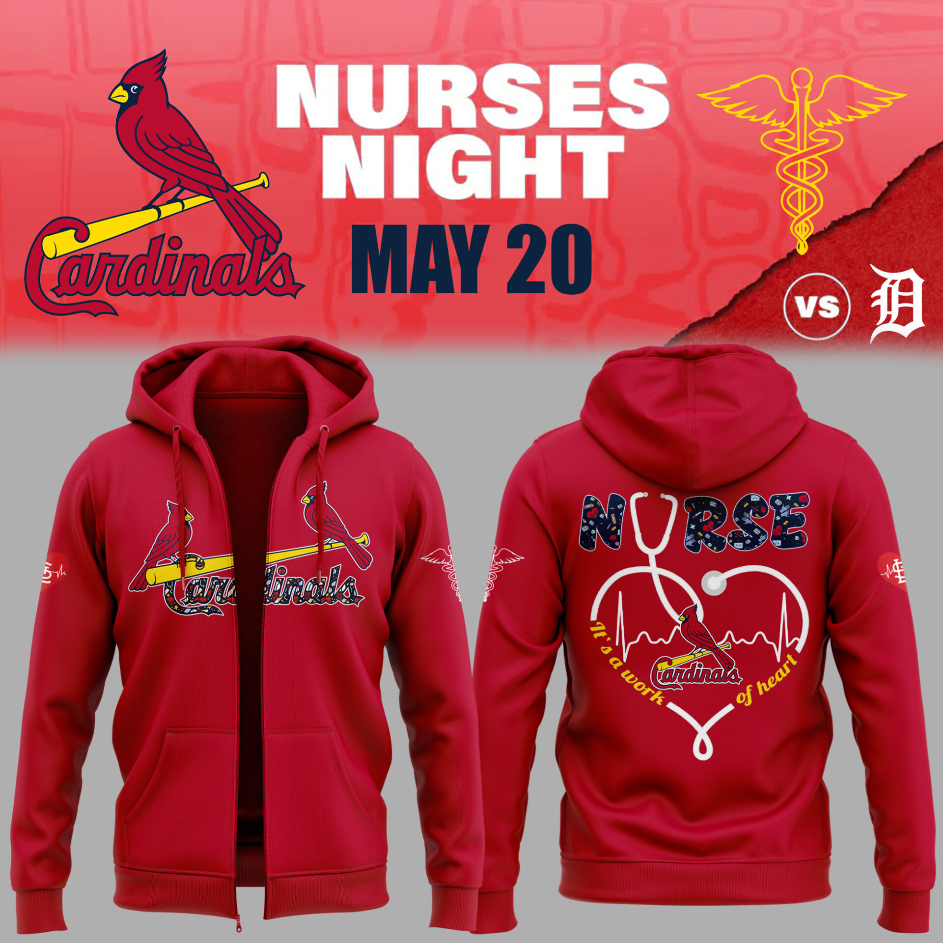 St. Louis Baseball Nurses Night Zip Hoodie