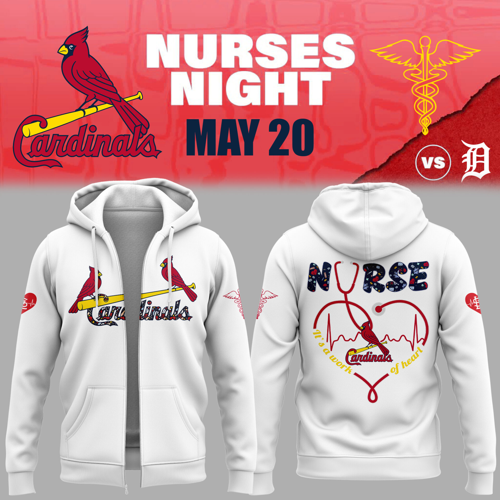 St. Louis Baseball Nurses Night Zip Hoodie Baseball Gifts Ideas
