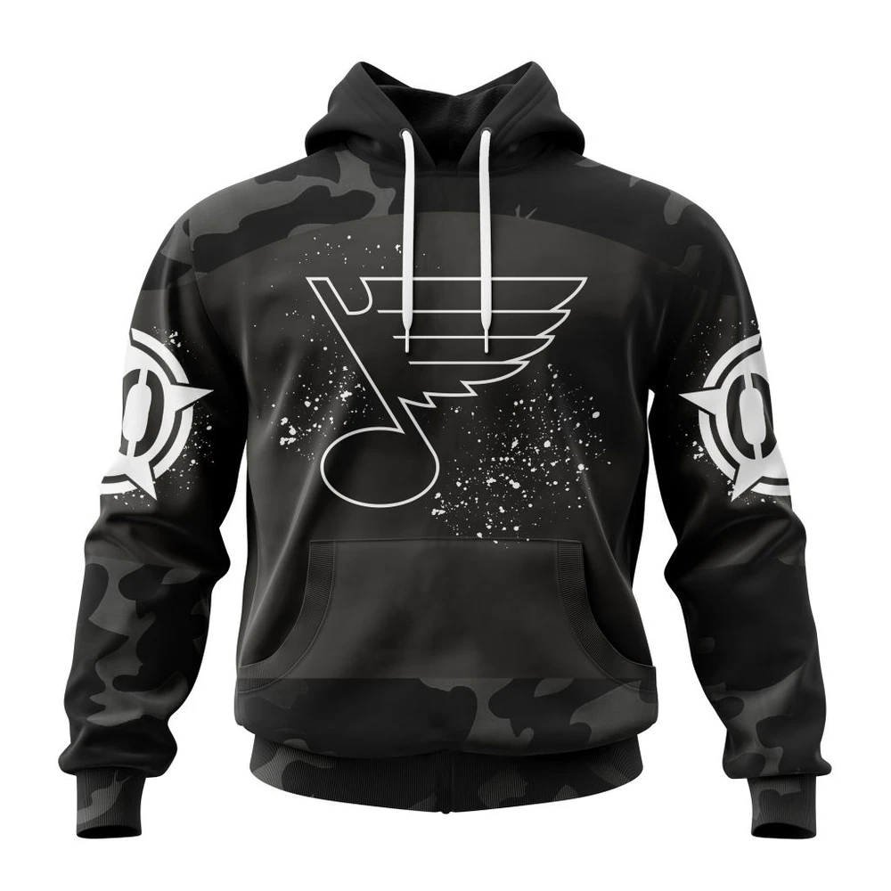 St. Louis Blues Special Black Camo Design For Veterans Day All Over Print Hoodie Style 60328