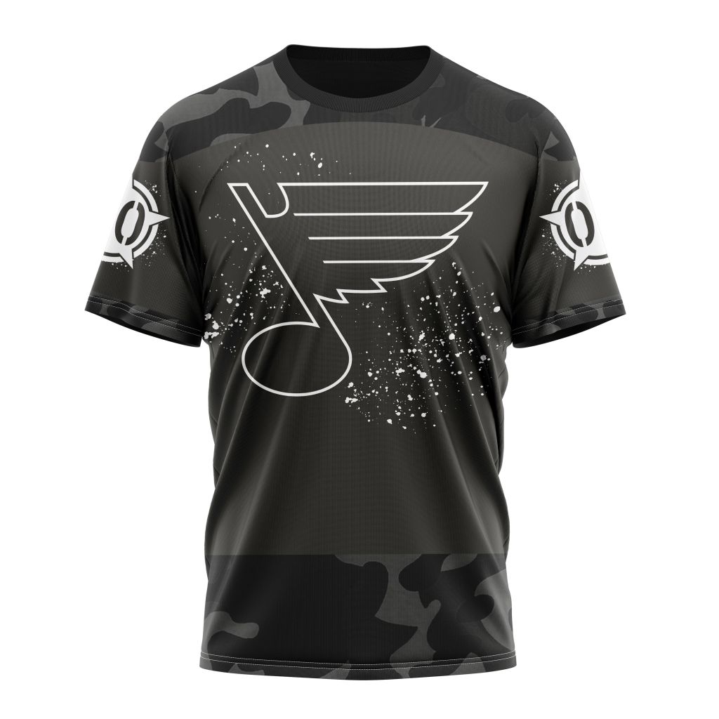 St. Louis Blues Special Black Camo Design For Veterans Day Personalized Name And Number T-Shirt Oregontrailrvpk Shirt