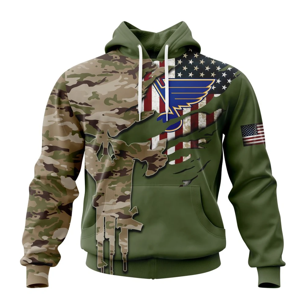 St. Louis Blues Special Camo Skull Design All Over Print Hoodie Style 85851