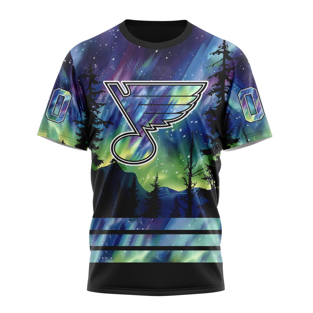 St. Louis Blues Special Design With Northern Lights 01 Personalized Name And Number T-Shirt Oregontrailrvpk Shirt