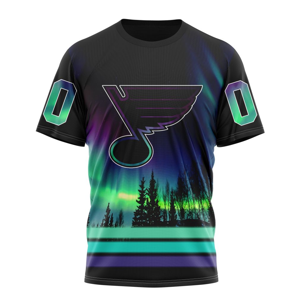 St. Louis Blues Special Design With Northern Lights Personalized Name And Number T-Shirt Oregontrailrvpk Shirt