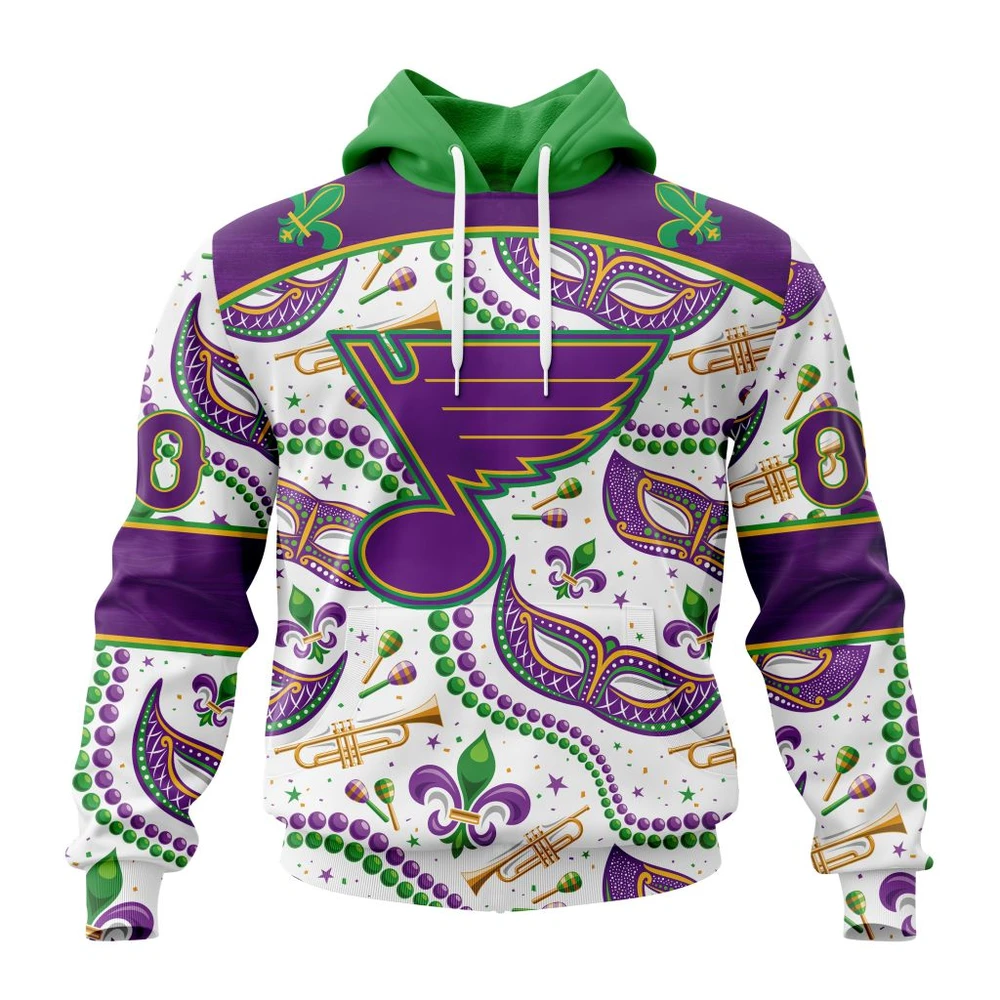 St. Louis Blues Special Mardi Gras Design All Over Print Hoodie Style 34590