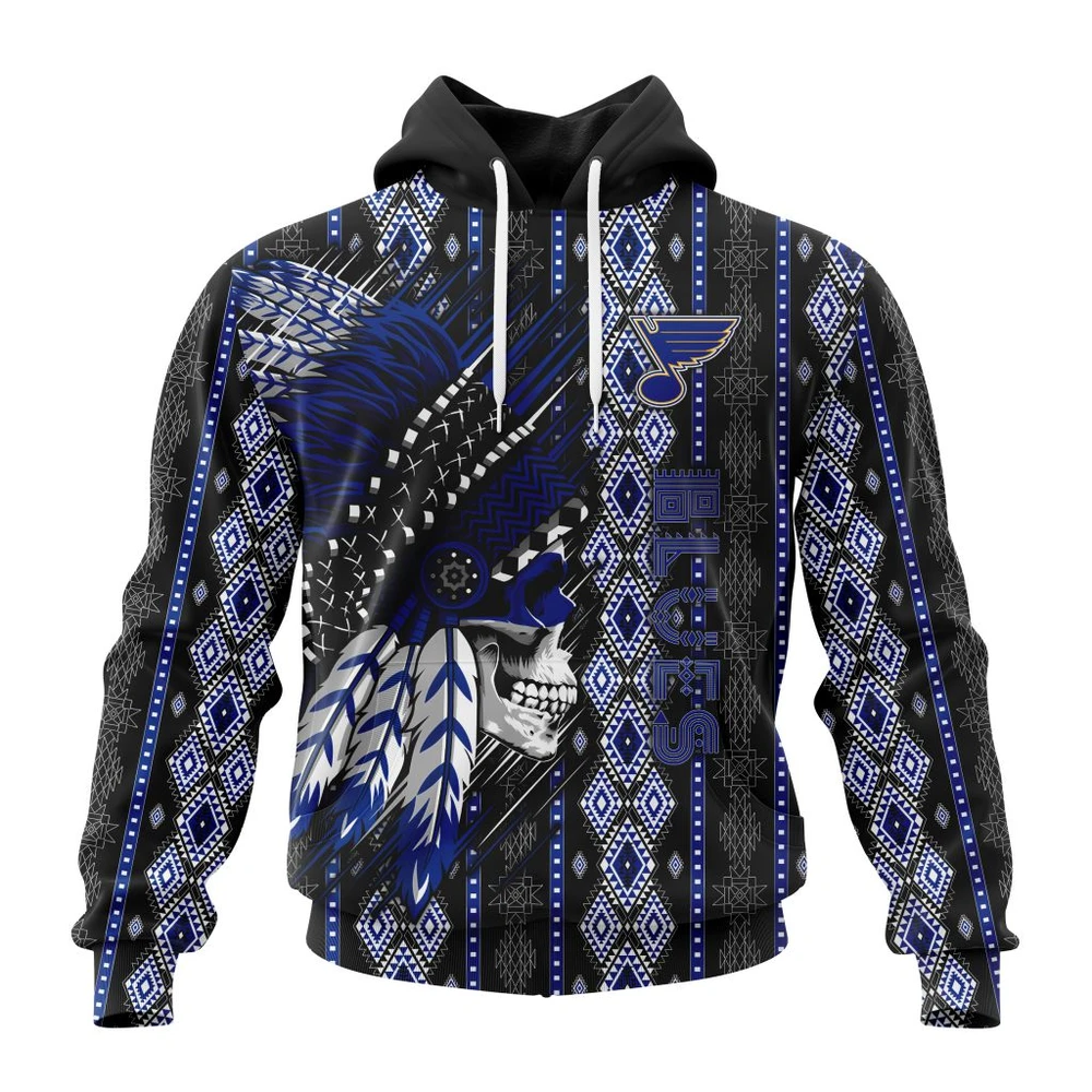 St. Louis Blues Special Skull Native Design All Over Print Hoodie Style 19295