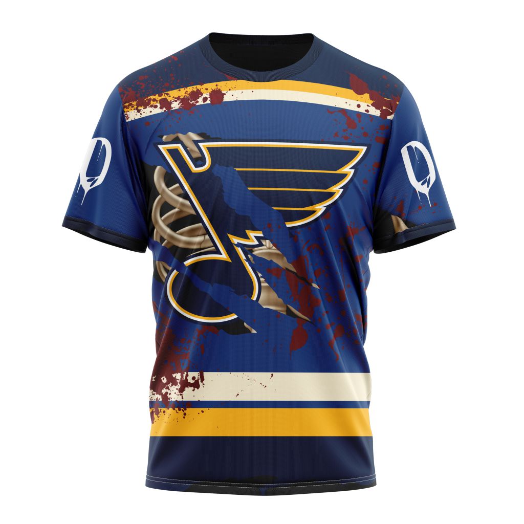St. Louis Blues Specialized Design Jersey With Your Ribs For Halloween Personalized Name And Number T-Shirt Oregontrailrvpk Shirt