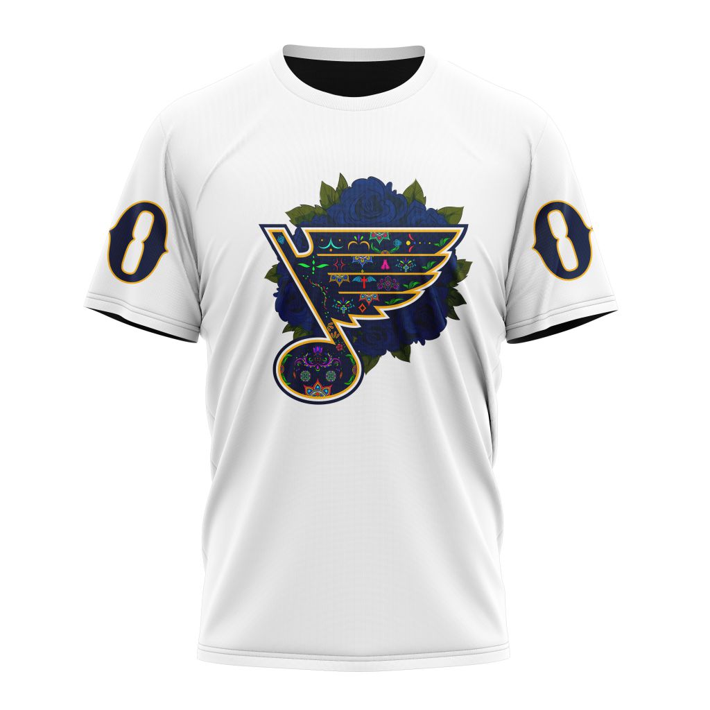 St. Louis Blues Specialized Unisex Kits Dia De Muertos Personalized Name And Number T-Shirt Oregontrailrvpk Shirt