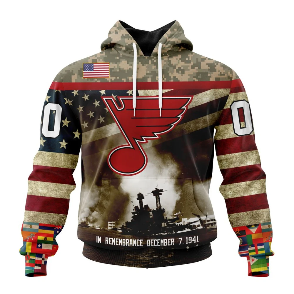 St. Louis Blues Specialized Unisex Kits Remember Pearl Harbor All Over Print Hoodie Style 12264