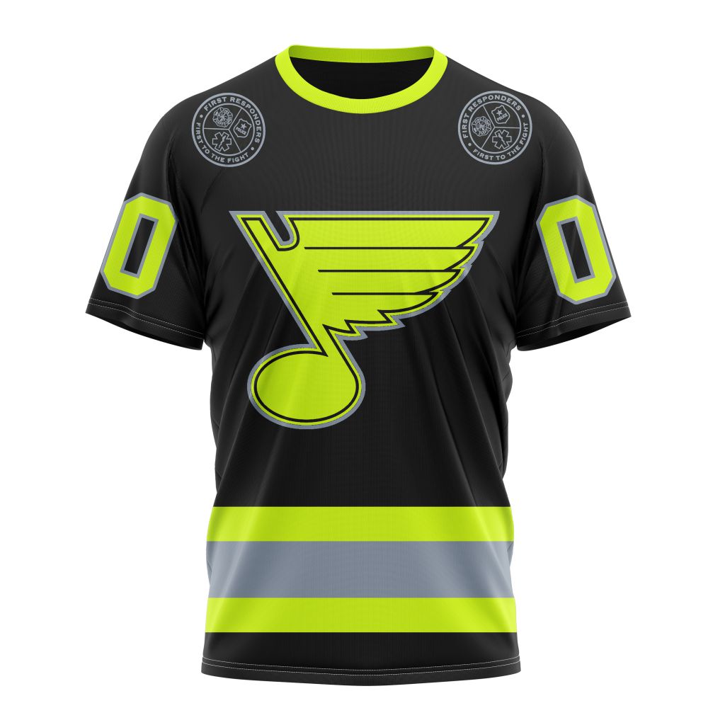 St. Louis Blues Specialized Unisex Kits With FireFighter Uniforms Color Personalized Name And Number T-Shirt Oregontrailrvpk Shirt