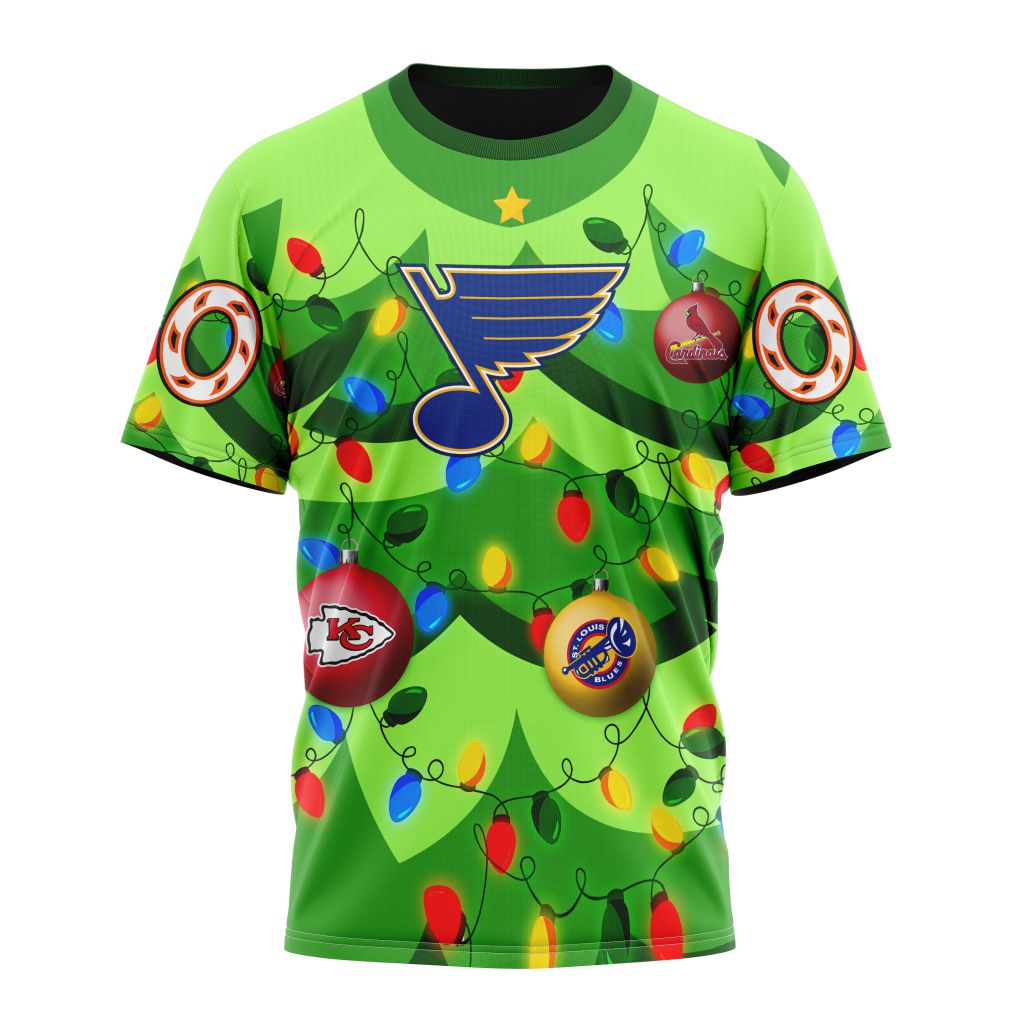 St. Louis Blues Specialized Unisex Kits With Unisex Kits With Christmass Tree Color And City's Sport Teams Personalized Name And Number T-Shirt Oregontrailrvpk Shirt