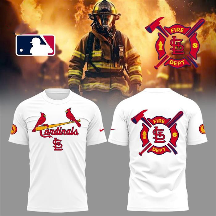 St. Louis Cardinals Firefighter Appreciation T-Shirt White Cool Baseball Gifts Oregontrailrvpk Shirt
