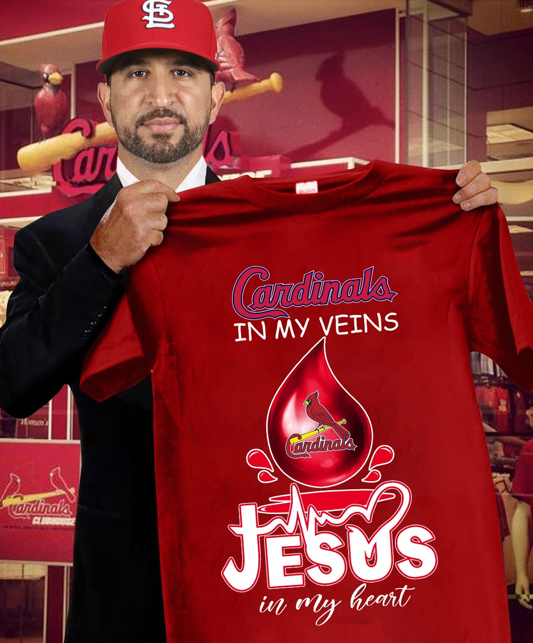 St. Louis Cardinals In My Veins Jesus In My Heart T-Shirt Faith Oregontrailrvpk Shirt