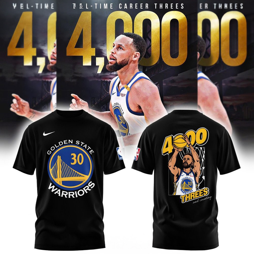 Stephen Curry Golden State Warriors 4,000 Threes And Counting Black T-Shirt Basketball Oregontrailrvpk Shirt