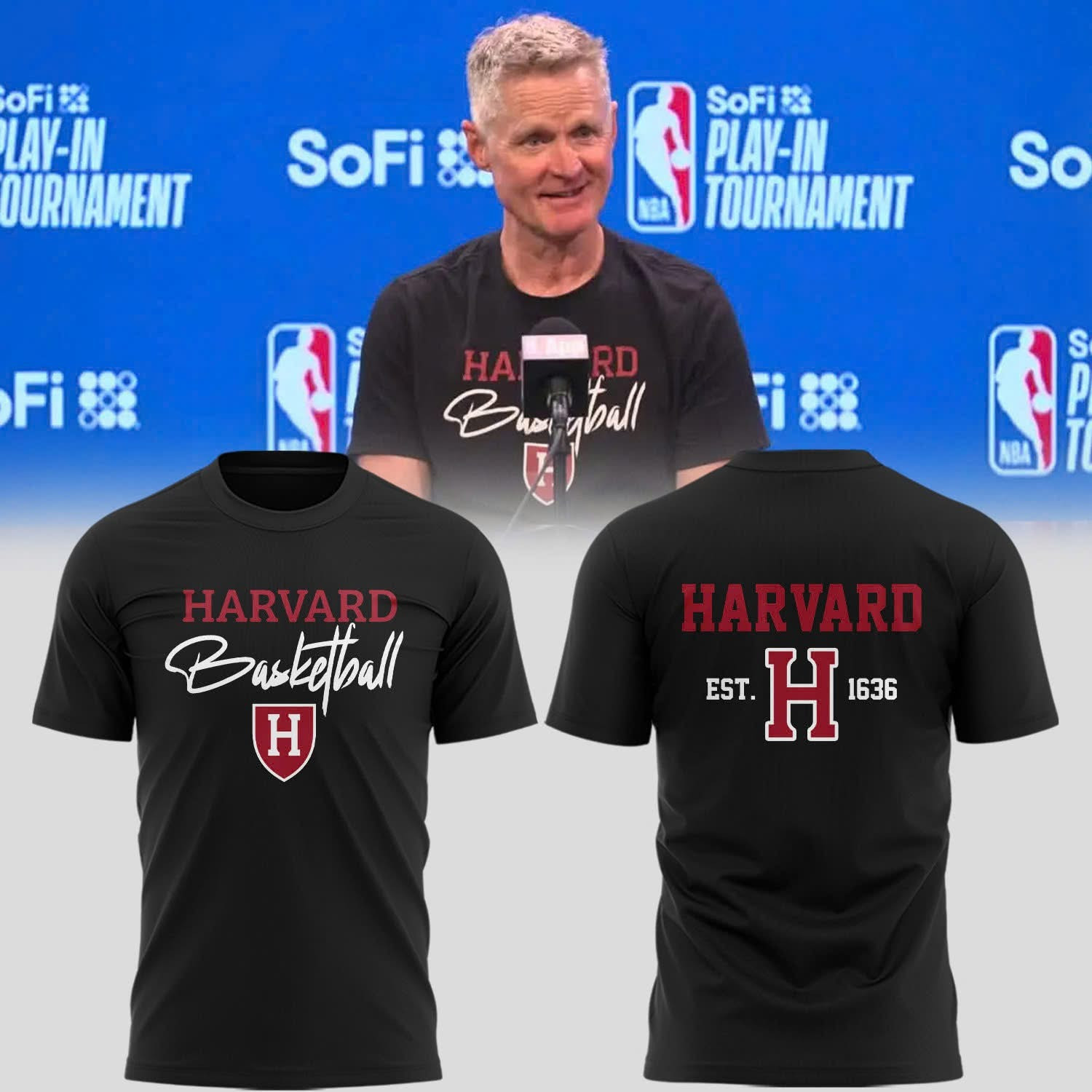 Steve Kerr Harvard Shirtteve Kerr Wearing Harvard EST 1636 Basketball T-Shirt Apparel Oregontrailrvpk Shirt