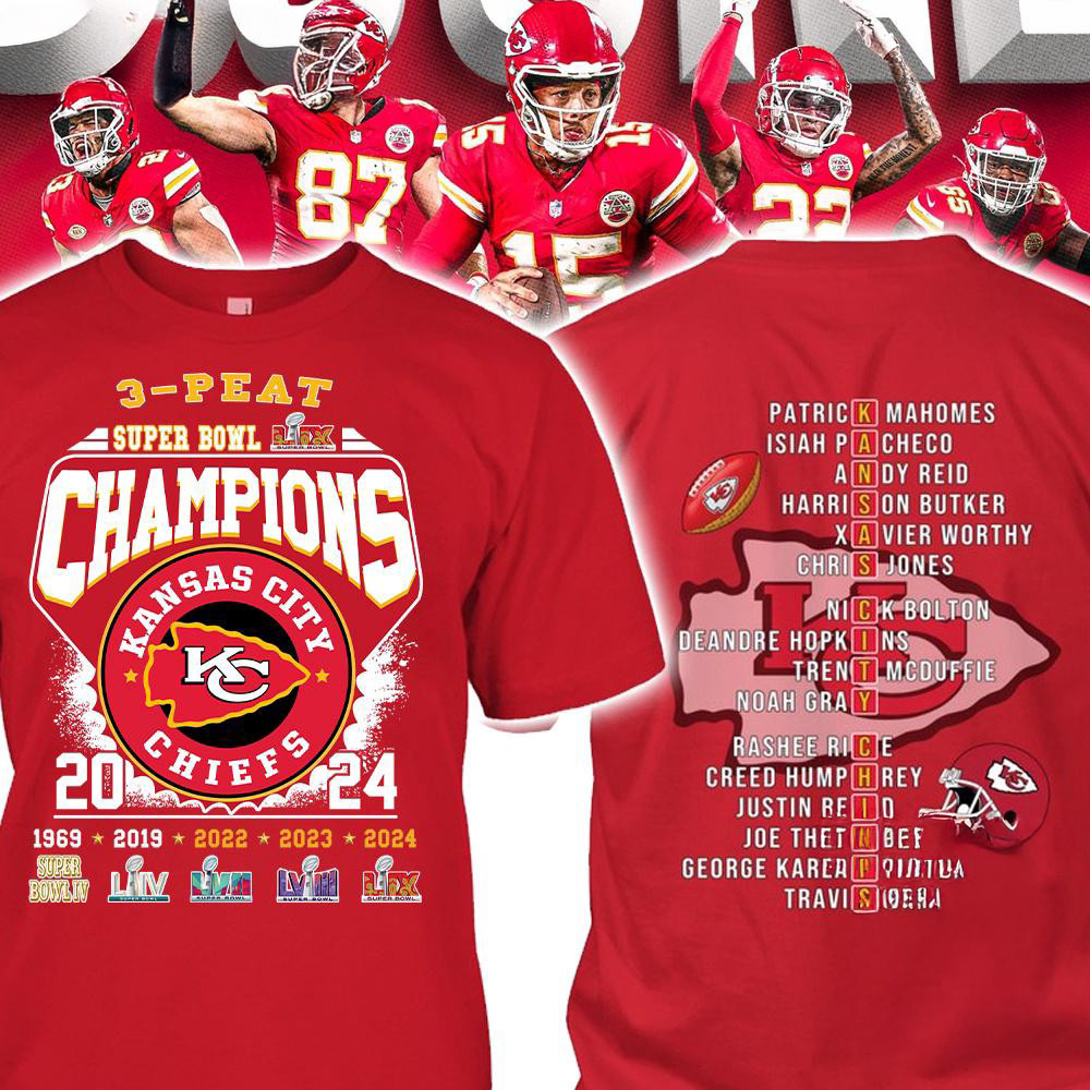 Super Bowl LIX 2024 2025 Champions Kansas City Chiefs 3-Peat Shirt Football Oregontrailrvpk Shirt