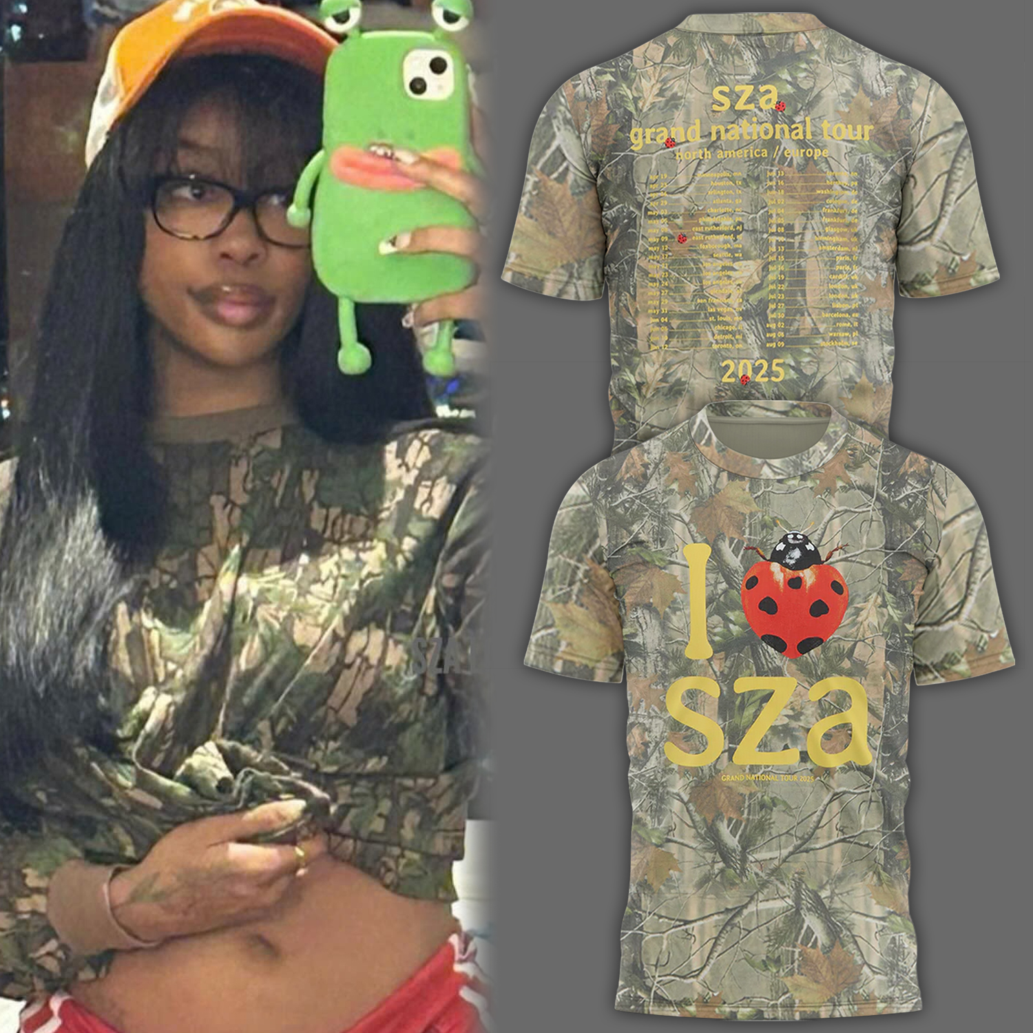 Sza Camo Grand National Tour T-Shirt Oregontrailrvpk Shirt