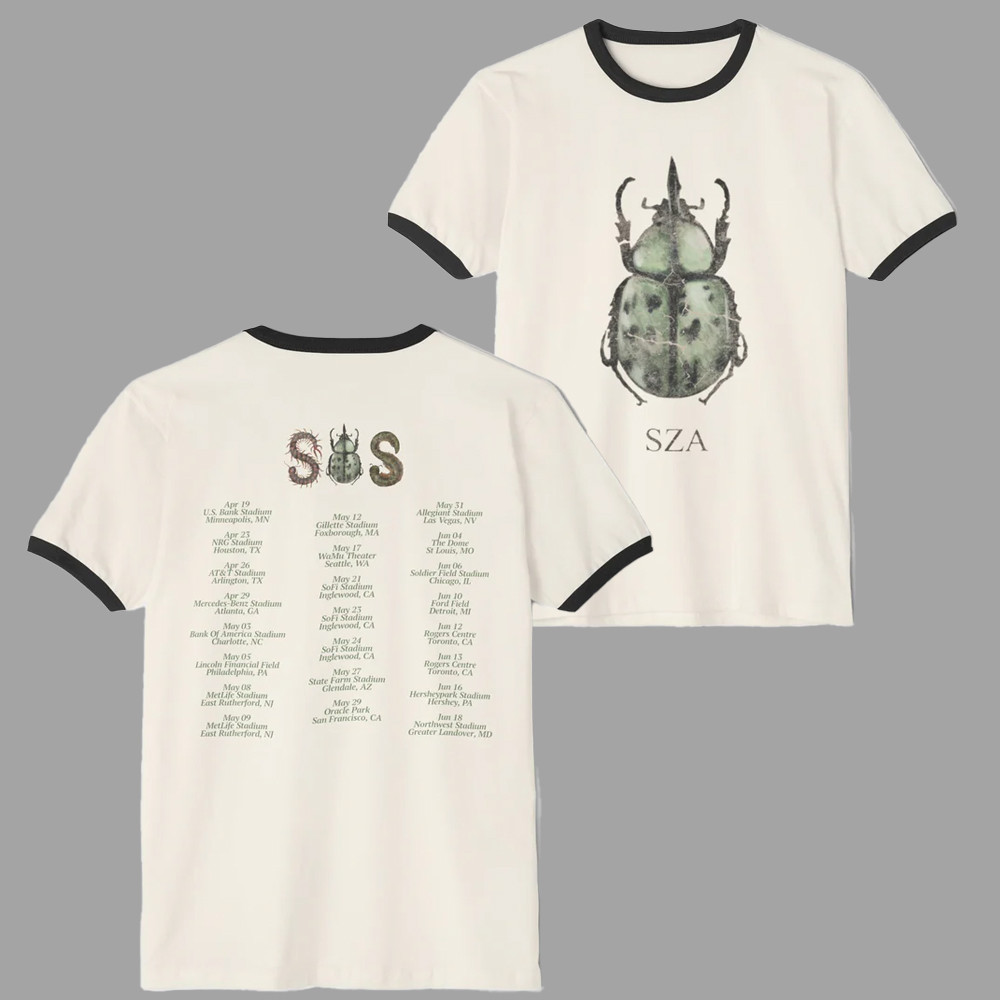 SZA Lana Merch SZA Sos Lana Beetle Ringer Sand Tour Dates T-Shirt Oregontrailrvpk Shirt