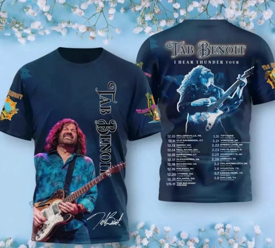 Tab Benoit I Hear Thunder Tour 2025 AOP 3D T-Shirt Cool Oregontrailrvpk Shirt