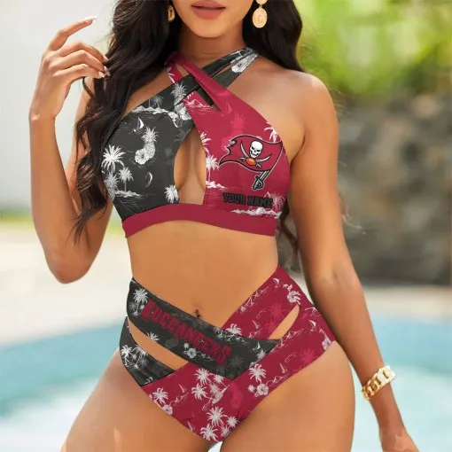 Tampa Bay Buccaneers Womens 2Pcs Bikini Swimsuit Criss Cross Cutout Bathing Suit St2488